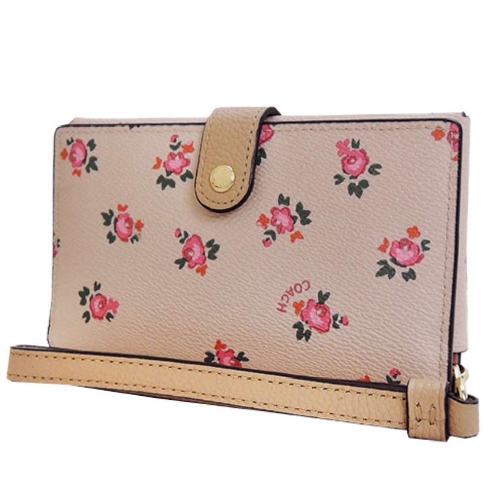 Coach Floral Wallet with Wrist Strap Pink and Beige